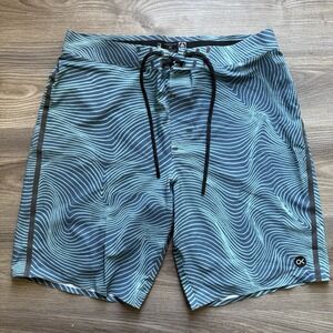 Outerknown Apex Board Shorts Mens 32 Blue Wave Print Swim Trunks 9"